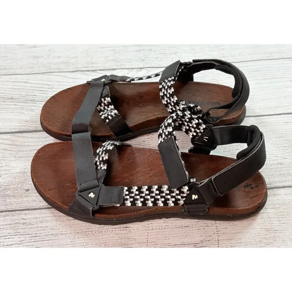 Merrell Womens Around Town Suncue Woven Strappy Sandals Black White Size 9